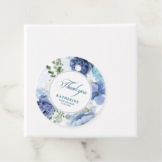 Baby in bloei waterverf bloemenblauw baby shower bedankjes labels (In situ)