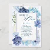 Baby in bloei waterverf bloemenblauw baby shower kaart (Voorkant)