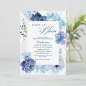 Baby in bloei waterverf bloemenblauw baby shower kaart (Staand voorkant)