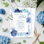 Baby in bloei waterverf bloemenblauw baby shower kaart