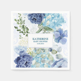 Baby in bloei waterverf bloemenblauw baby shower servet