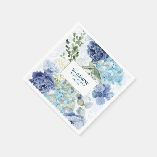 Baby in bloei waterverf bloemenblauw baby shower servet (Hoek)