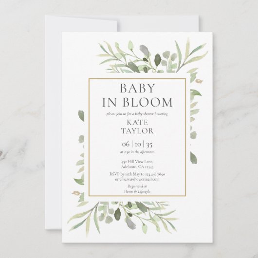Baby in bloei Waterverf groen Baby shower Kaart (Voorkant)