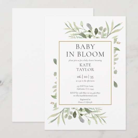 Baby in bloei Waterverf groen Baby shower Kaart (Voorkant / Achterkant)