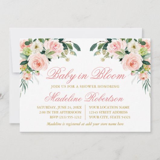 Baby in bloei Waterverf roze wit bloemendouche Kaart (Voorkant)