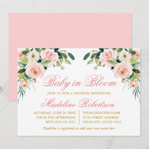 Baby in bloei Waterverf roze wit bloemendouche Kaart