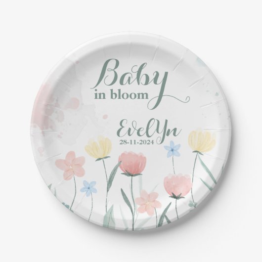 baby in bloei waterverf wilde bloemen papieren bordje (Voorkant)