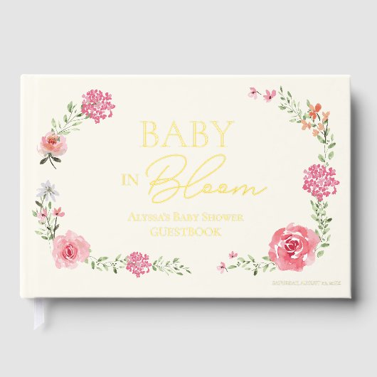 Baby in bloei Waterverf wilde bloemen roze goud Gastenboek (Voorkant)