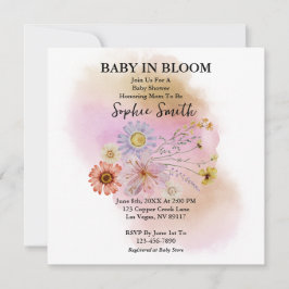 Baby in bloei Wildflower Baby shower Uitnodiging