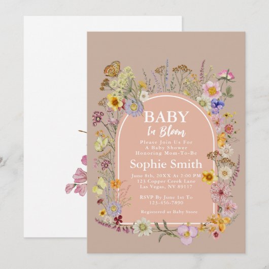 Baby in bloei Wildflower Blush Pink Kaart (Voorkant / Achterkant)