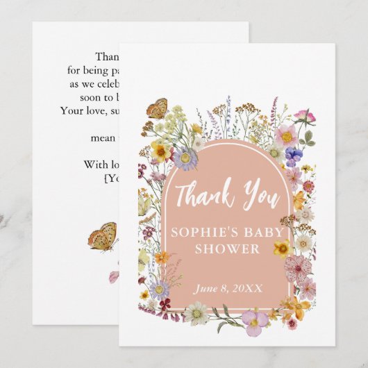 Baby In bloei Wildflower Dusty Pink Bedankkaart (Voorkant / Achterkant)