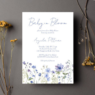 Baby in bloei Wildflower stoffig blauw baby shower Kaart