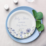 Baby in bloei Wildflower stoffig blauw baby shower Papieren Bordje<br><div class="desc">Baby in bloei Wildflower vrijgezellenfeest boho wilde weidebloemen lente zomer stoffige blauw baby shower monogram bedrukt papier borden sjabloon gepersonaliseerd servies baby shower tafel decor</div>