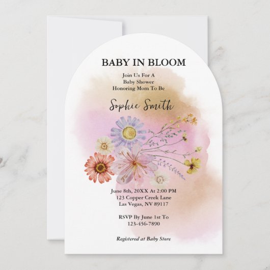Baby in bloei Wildflower Waterverf Arch Kaart (Voorkant)