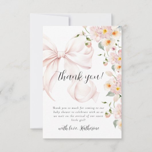 Baby in bloei zacht roze boog Baby shower uitnodig Bedankkaart (Voorkant)