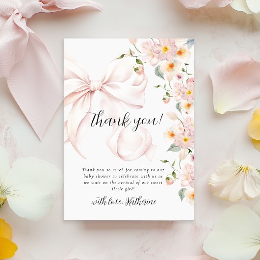 Baby in bloei zacht roze boog Baby shower uitnodig Bedankkaart