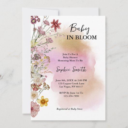 Baby In bloeiende wilde bloem Watercolor Kaart (Voorkant)