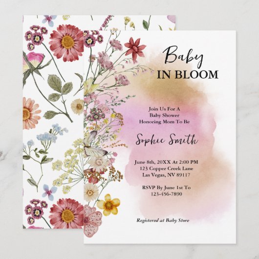 Baby In bloeiende wilde bloem Watercolor Kaart (Voorkant / Achterkant)