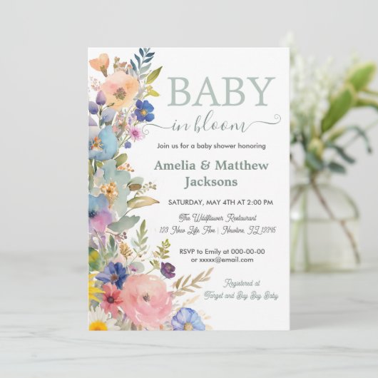 Baby in bloem bloemen wild geslachtsneutraal kaart (Staand voorkant)