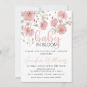 Baby in bloem roze baby shower uitnodiging (Voorkant)