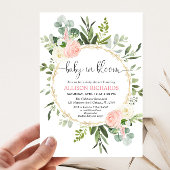 Baby in bloem roze goudbruine baby shower kaart