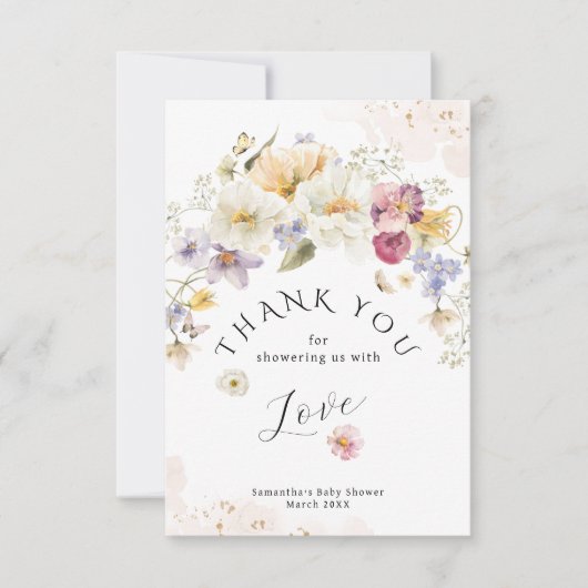 Baby in bloem Wildflower Rustisch Baby shower Bedankkaart (Voorkant)