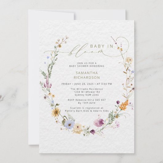 Baby in bloem Wildflower Rustisch Baby shower Kaart (Voorkant)