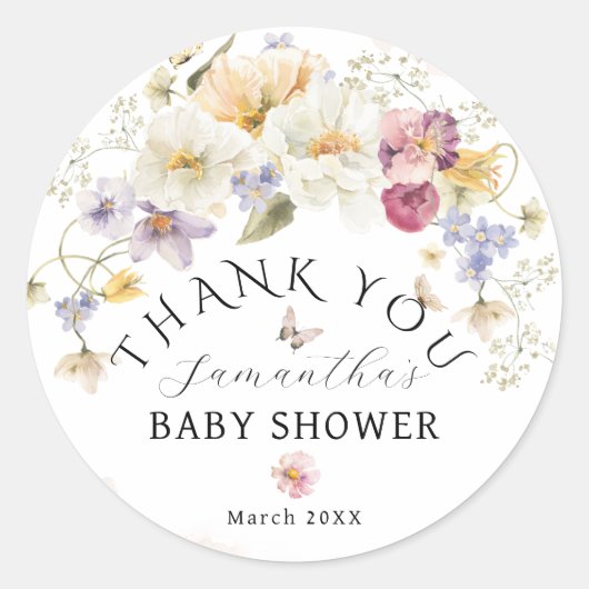 Baby in bloem Wildflower Rustisch Baby shower Ronde Sticker (Voorkant)