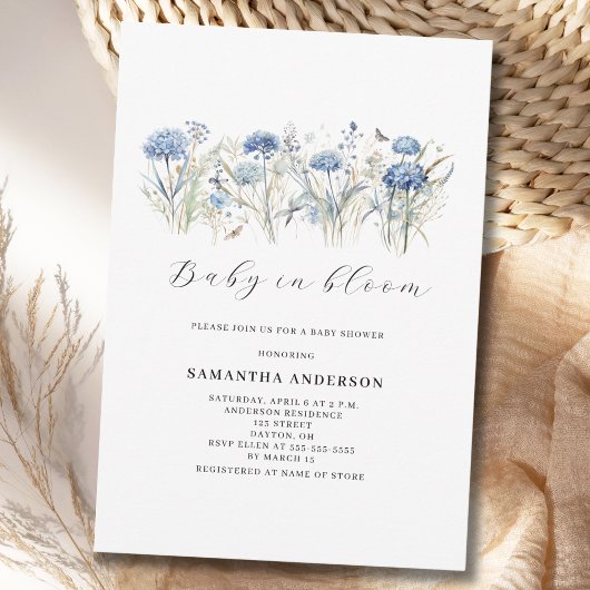 Baby in bloesem blauw bloemenjongen Baby shower Kaart
