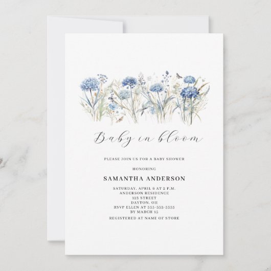 Baby in bloesem blauw bloemenjongen Baby shower Kaart (Voorkant)