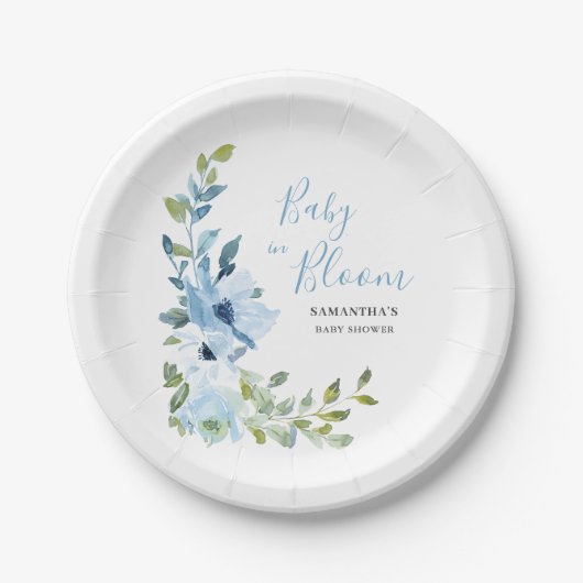 Baby in bloesem blauw bloemenjongen Baby shower Papieren Bordje (Voorkant)