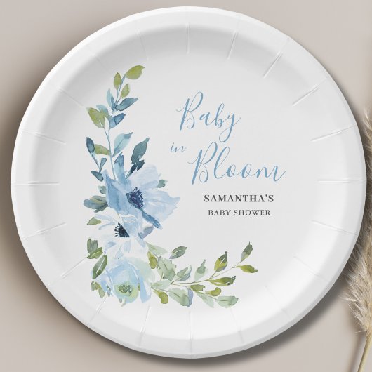 Baby in bloesem blauw bloemenjongen Baby shower Papieren Bordje