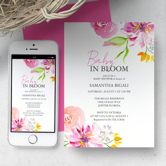 Baby in bloesem bloemendouche Waterverf Kaart