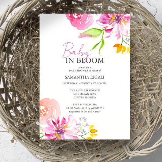 Baby in bloesem bloemendouche Waterverf Kaart