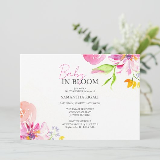 Baby in bloesem bloemendouche Waterverf Kaart (Staand voorkant)