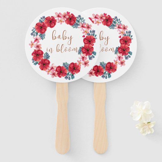Baby in bloesem bloemenkrans Baby shower Handwaaier (Voorkant en achterkant)