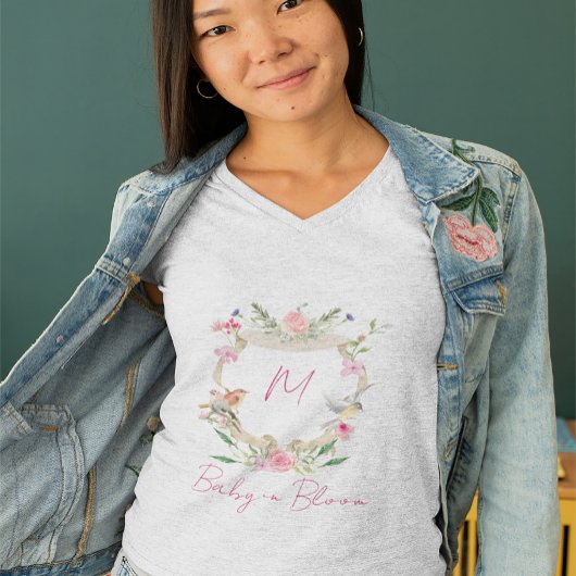 Baby in bloesem bloemkam monogram roze t-shirt