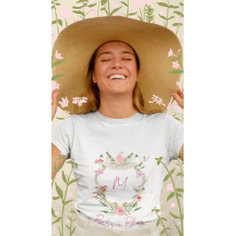 Baby in bloesem bloemkam monogram roze t-shirt