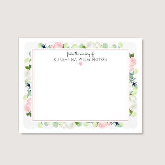 Baby in bloesem blush roze rozen nieuwe baby meisj bedankkaart