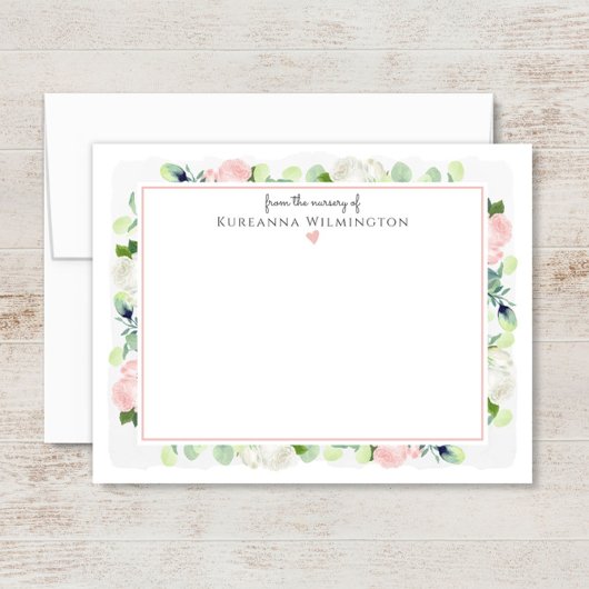 Baby in bloesem blush roze rozen nieuwe baby meisj bedankkaart