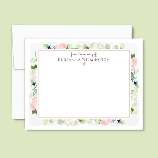 Baby in bloesem blush roze rozen nieuwe baby meisj bedankkaart