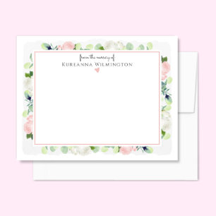 Baby in bloesem blush roze rozen nieuwe baby meisj bedankkaart