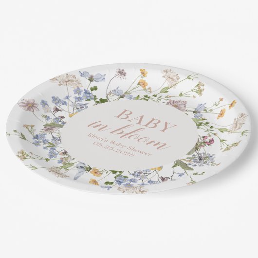 Baby in bloesemdocument 9"ronde Borden Papieren Bordje (Gekanteld)