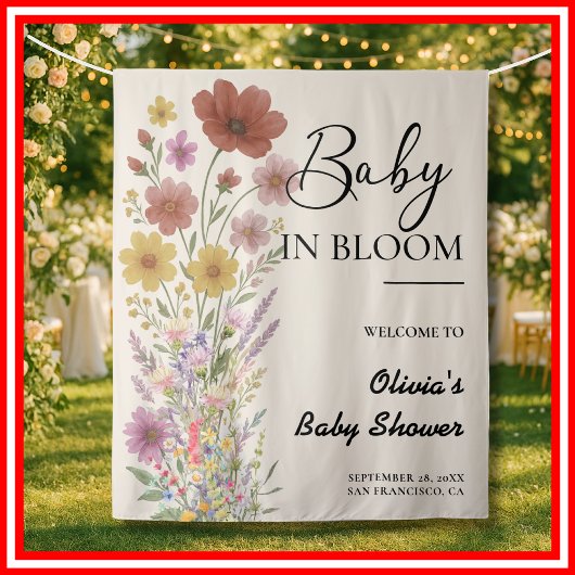 Baby in Bloom Achtergrond Wildflower Baby shower Wandkleed