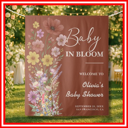 Baby in Bloom Achtergrond Wildflower Baby shower Wandkleed