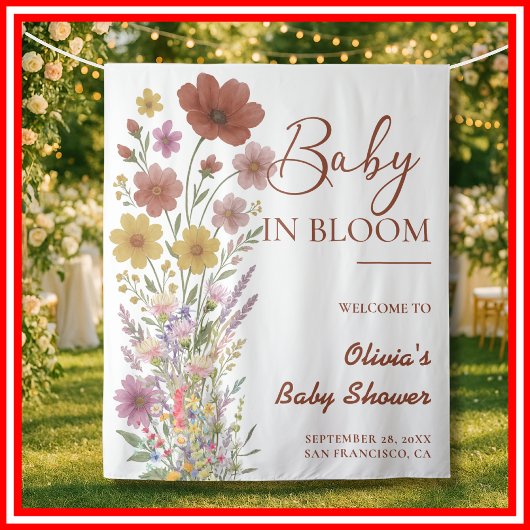 Baby in Bloom Achtergrond Wildflower Baby shower Wandkleed