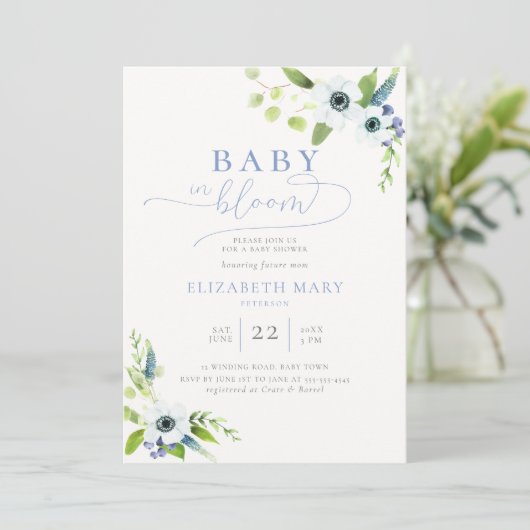 Baby in Bloom Anemones Floral Boy Baby shower Kaart (Staand voorkant)