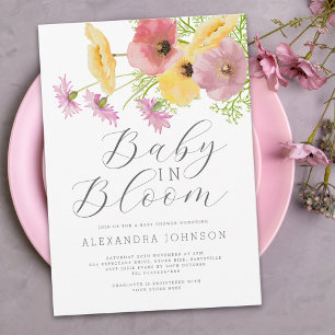 Baby In Bloom Aquarel Roze Geel Bloemmotief Kaart