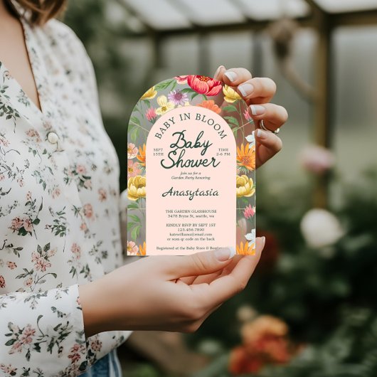 Baby in Bloom Arch Bold Floral Garden Baby shower Acryl Uitnodigingen