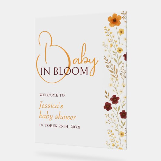Baby in Bloom Autumn Baby shower Welkom Acryl Bord (Hoek)